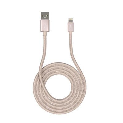 KIT Premium Synkkabel Lightning 1m Flätad Kabel MFI - Rosa