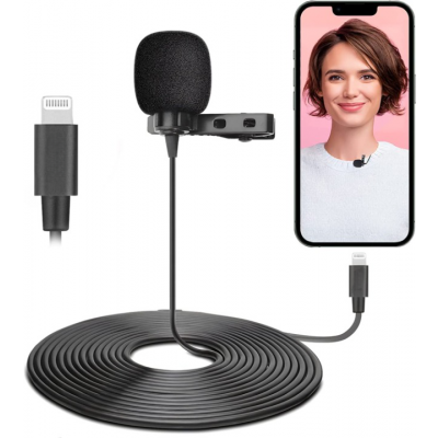 Lavalier Wired Omnidirectional Lightning Clip On Mikrofoner - Svart