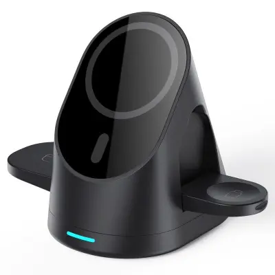 LFX-179 3-i-1 15W Trådlös Laddare Fällbar Snabbladdningsdocka Magnetisk - Svart