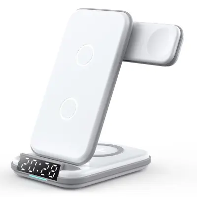 LFX-180 Trådlös laddare för telefon, smartklocka och hörlurar med väckarklocka