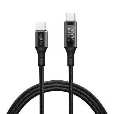 LOGILINK USB-C till USB-C kabel med display 100W 1m - Svart