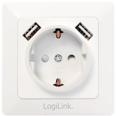 LogiLink Vägguttag 230V med 2xUSB 2.1A