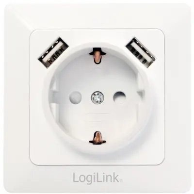 LogiLink Vägguttag 230V med 2xUSB 2.1A