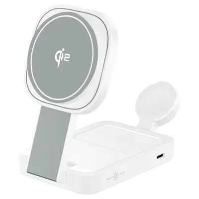 Magnetisk Trådlös Laddare 3-i-1 15W Snabbladdning - Vit