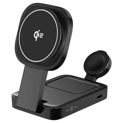 Magnetisk Trådlös Laddare 3-i-1 Fällbar 15W Snabbladdning Svart