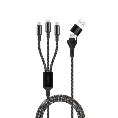 Maxlife 3in1 USB-C/USB-A till 2xUSB-C/Lightning 66W 1m Kabel - Svart