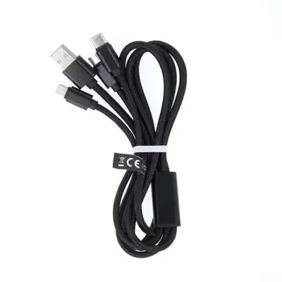 Maxlife 3in1 USB/MicroUSB/Lightning/Typ-C Kabel 1m 2.1A Nylon Svart