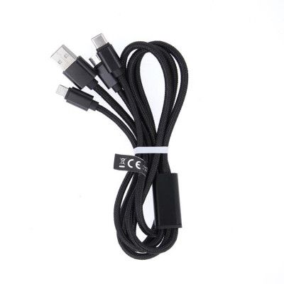 Maxlife 3in1 USB/MicroUSB/Lightning/Typ-C 1m 2.1A Nylon Svart