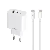 Maxlife Väggladdare USB/USB-C 20W med USB-C/USB-C Kabel QC PD