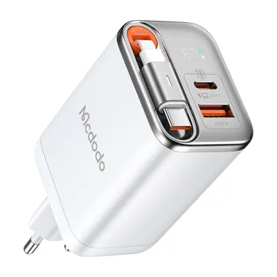 MCDODO CH-410 FreeGo 67W GaN Laddare USB-C USB-A med inbyggd kabel, Vit