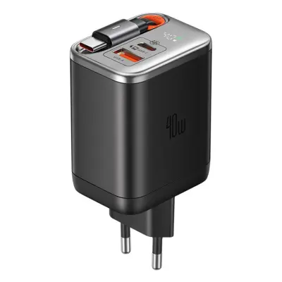 MCDODO Snabbladdare USB-C/USB-A 40W Infällbar USB-C Kabel EU