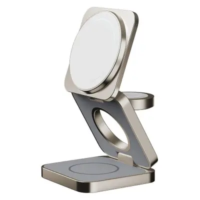 MOMAX Q2.Mag Go 3-i-1 Fällbar Laddningsställ Magnetisk Trådlös Laddare - Titan