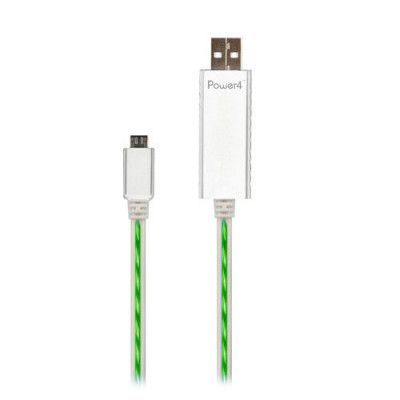 Power4 LED Micro USB kabel - 80cm - (Vit/Grön)