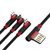 Proda Sparta USB 2x lightning/USB-C elbow Kabel 5A 1m Svart