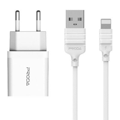Proda USB Väggladdare Lightning Kabel - Vit