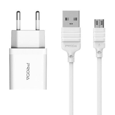 Proda USB Väggladdare Micro USB Kabel - Vit