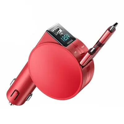 PT-8 60W Hög Effekt LED Billaddare Cigarette Lighter Adapter med iP/Typ C - Röd