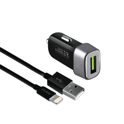 Puro - Billaddare 12W 1USB-A m/Lightning kabel - Svart