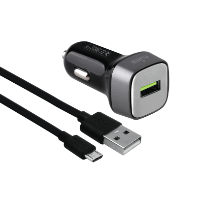 Puro - Billaddare 12W 1USB-A m/MicroUSB-kabel - Svart
