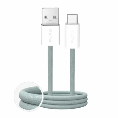 Puro USB-A - USB-C Kabel 1.5m Flätad Fabrik 2.0 10W - Grön (Grön)