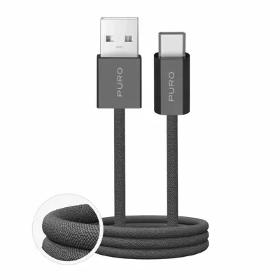 Puro USB-A - USB-C Kabel 1.5m Flätad Fabrik 2.0 10W - Mörkgrön (Mörkgrön)
