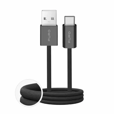 Puro USB-A - USB-C Kabel 1.5m Flätad Fabrik 2.0 10W - Svart (Svart)