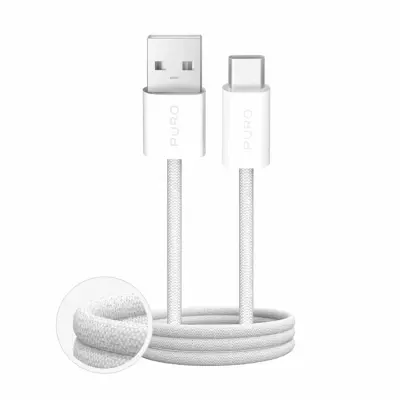 Puro USB-A - USB-C Kabel 1.5m Flätad Fabrik 2.0 10W - Vit (Vit)