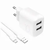 Puro Väggladdare 10W 2x USB-A + USB-A - USB-C Kabel 1.2m Polite
