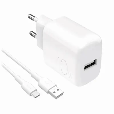 Puro Väggladdare 10W USB-A + USB-A - USB-C Kabel 1.2m Polite