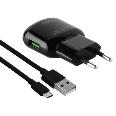 Puro - Väggladdare 12W 1USB-A m/MicroUSB Kabel - Svart