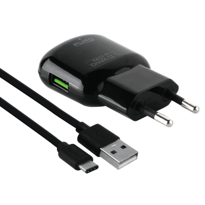 Puro - Väggladdare 15w 1USB-A M/Usb-C Kabel - Svart