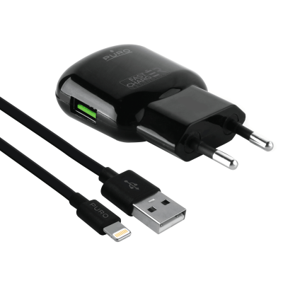 Puro - Väggladdare 5w 1USB-A M/Lightning Kabel  Svart