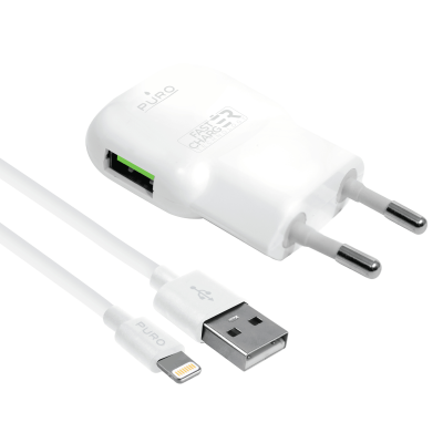 Puro - Väggladdare 5w 1USB-A M/Lightning Kabel  Vit