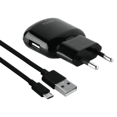 Puro - Väggladdare 5w 1USB-A M/Microusb Kabel  Svart