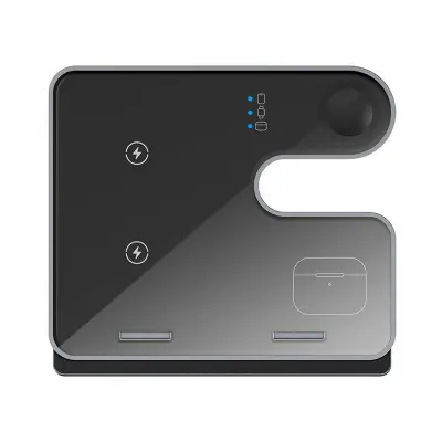 Q10C 3-i-1 15W Trådlös Laddare för Telefon, Klocka, Hörlurar - Svart