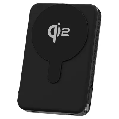 Qi2 Trådlös Magnetisk Powerbank 10000mAh 15W med Inbyggd Kabel - Svart