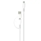 QUALO 2in1 USB-C till USB-C/USB-A Kabel 1.5m 3A Recycling - Vit