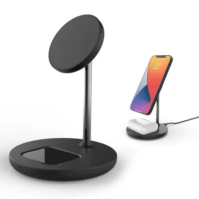QX720 2 i 1 15W Snabbladdande Magnetisk Trådlös Laddare Ställning - Svart
