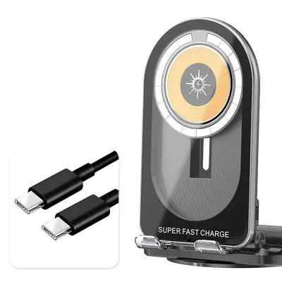 R19 Magnetisk Transparent Trådlös Laddare Ställning 15W Snabbladdning - Svart