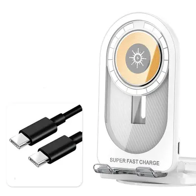 R19 Magnetisk Transparent Trådlös Laddare Ställning 15W Snabbladdning - Vit
