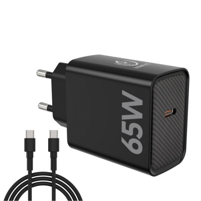 Rebeltec Väggladdare USB-C 65W med USB-C/USB-C Kabel - Svart