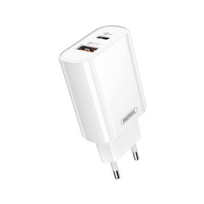 Remax Adapter EU Väggladdare USB / USB Type-C QC 3.0 18W Vit