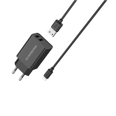 Riversong Väggladdare 2x USB 12W med USB/Lightning Kabel