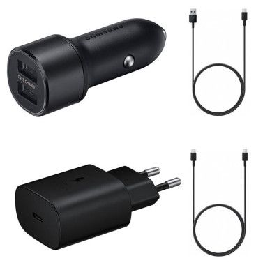 Samsung Billaddare 15W Väggladdare 25W USB-C kabel 1.5m/1.8m - Svart
