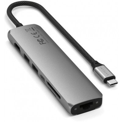Satechi 7-i-1 USB-C Slim Multiport Adapter med Ethernet - Grå