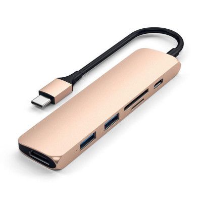 Satechi USB-C Adapter med HDMI, USB 3.0 portar samt kortläsare - Guld