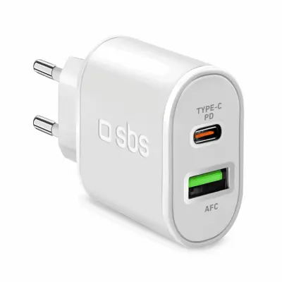 SBS Snabbladdare 20W USB-A USB-C med PD - Vit