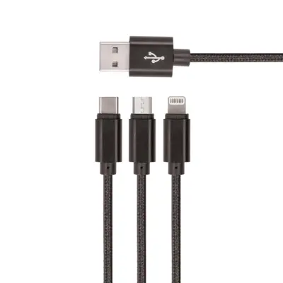 Setty 3in1 USB/MicroUSB/Lightning/Typ-C Kabel 1m 2A KN3W1-01 Svart