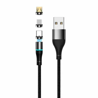 Setty Magnetisk USB/MicroUSB/Lightning/Typ-C Kabel 1m 2A Nylon Svart