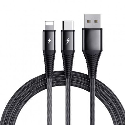 SiGN 2-in-1 Kabel Lightning, USB-C, 1.2m, 2.4A - Svart